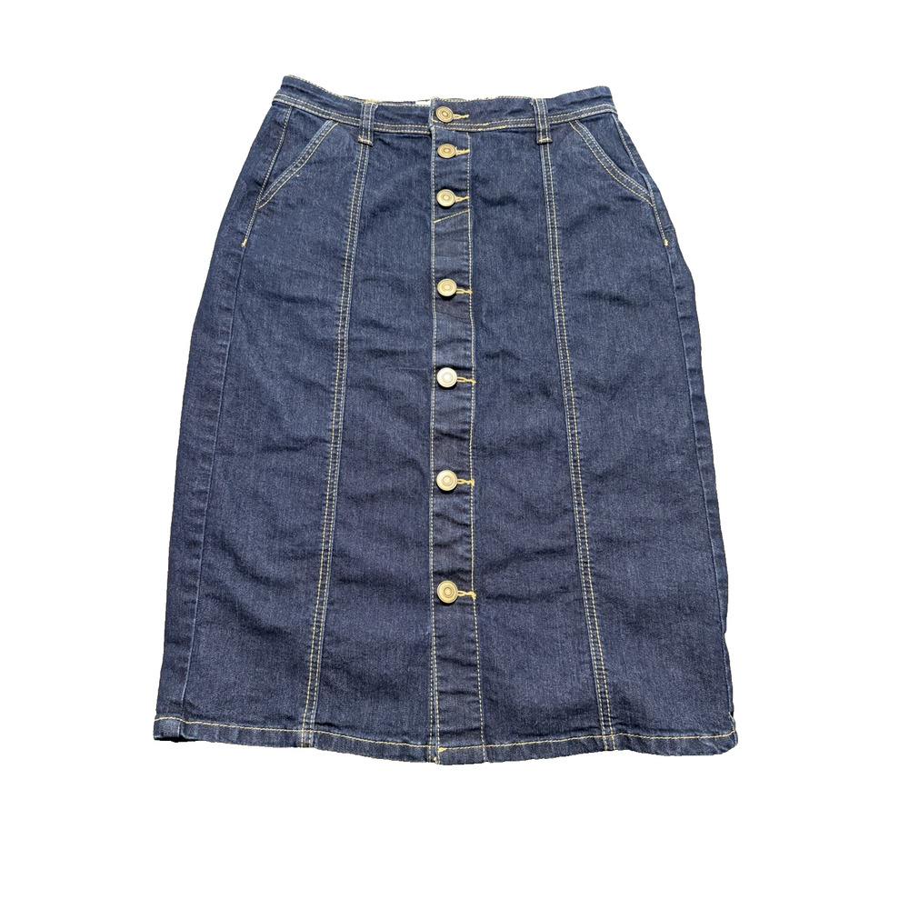 Christopher and Banks Denim Skirt Womens Size 4 Blue Midi Long Button Down